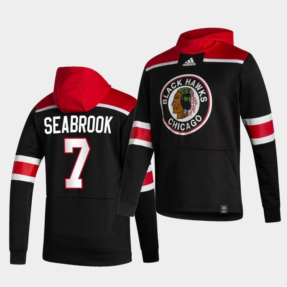 Men Chicago Blackhawks 7 Seabrook Black NHL 2021 Adidas Pullover Hoodie Jersey